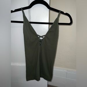 Free People Forest Green Ribbed Tank Top